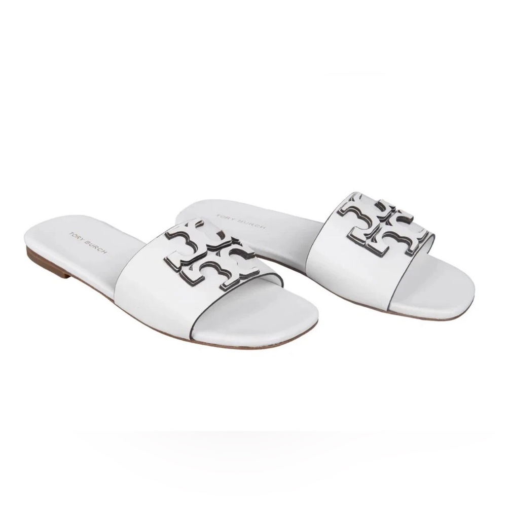 Tory Burch Women's Ines Leather Flat Slide NIB size 7,8,9 in White/Gardenia